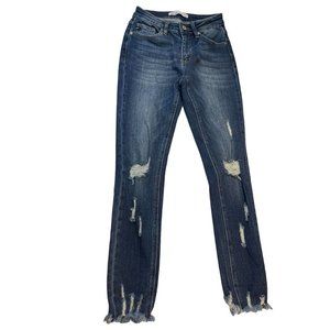 KanCan Womens Jeans Skinny Leg Raw Hem Stretch Distressed Mid Rise Blue Size 26